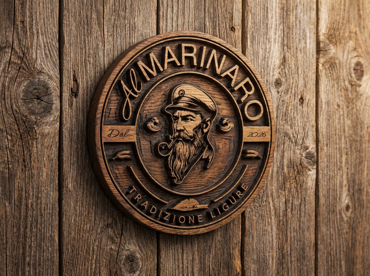 L’insegna Al Marinaro intagliata nel legno, col ritratto del marinaio
