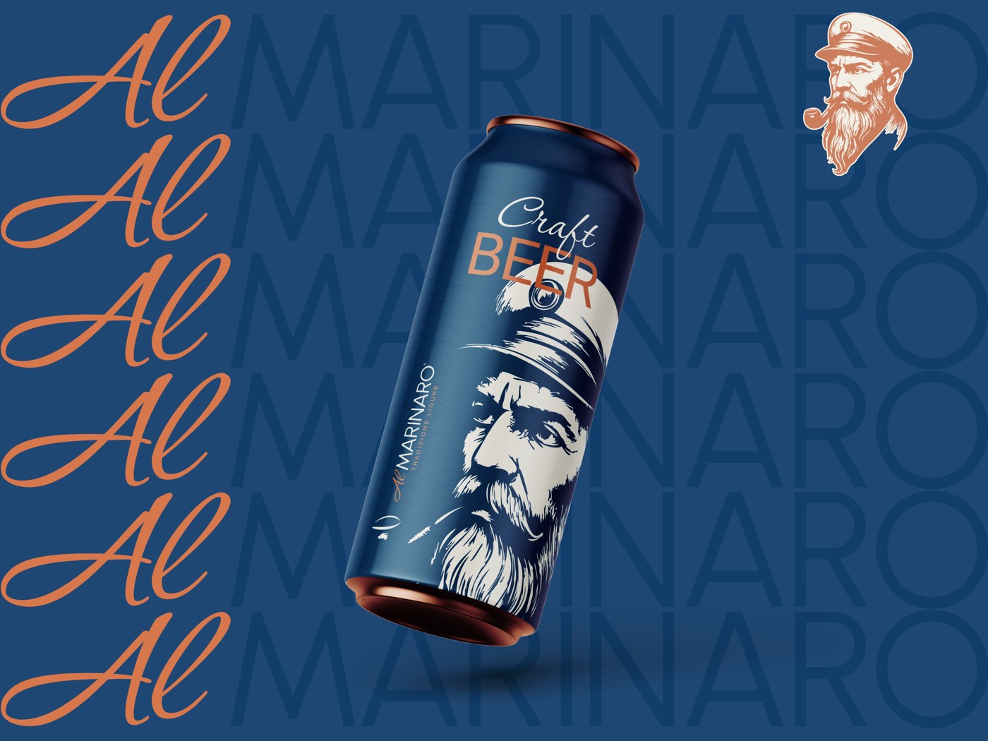 Lattina di birra artigianale Al Marinaro sul lettering blu e arancio