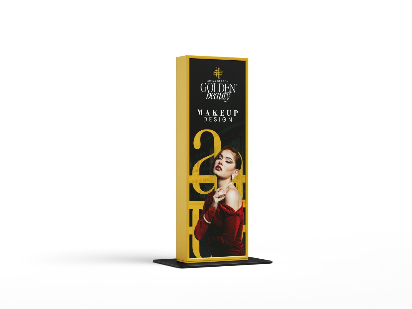 Totem pubblicitario AB Golden Beauty per il servizio di makeup