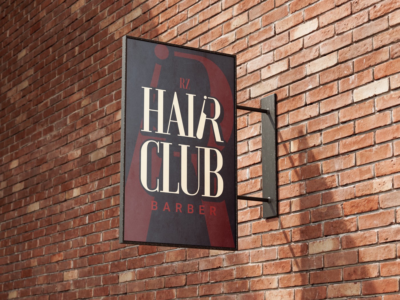 L’insegna Hair Club appesa al muro di mattoni, davanti al negozio