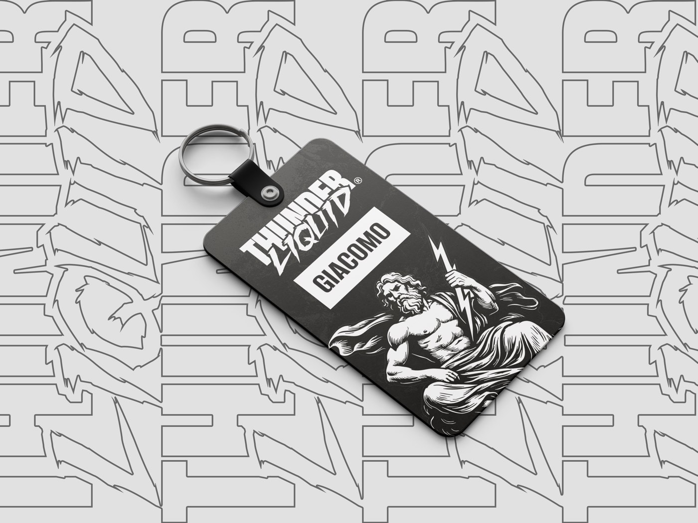 Portachiavi Thunder Liquid con Zeus inciso e il nome personalizzato