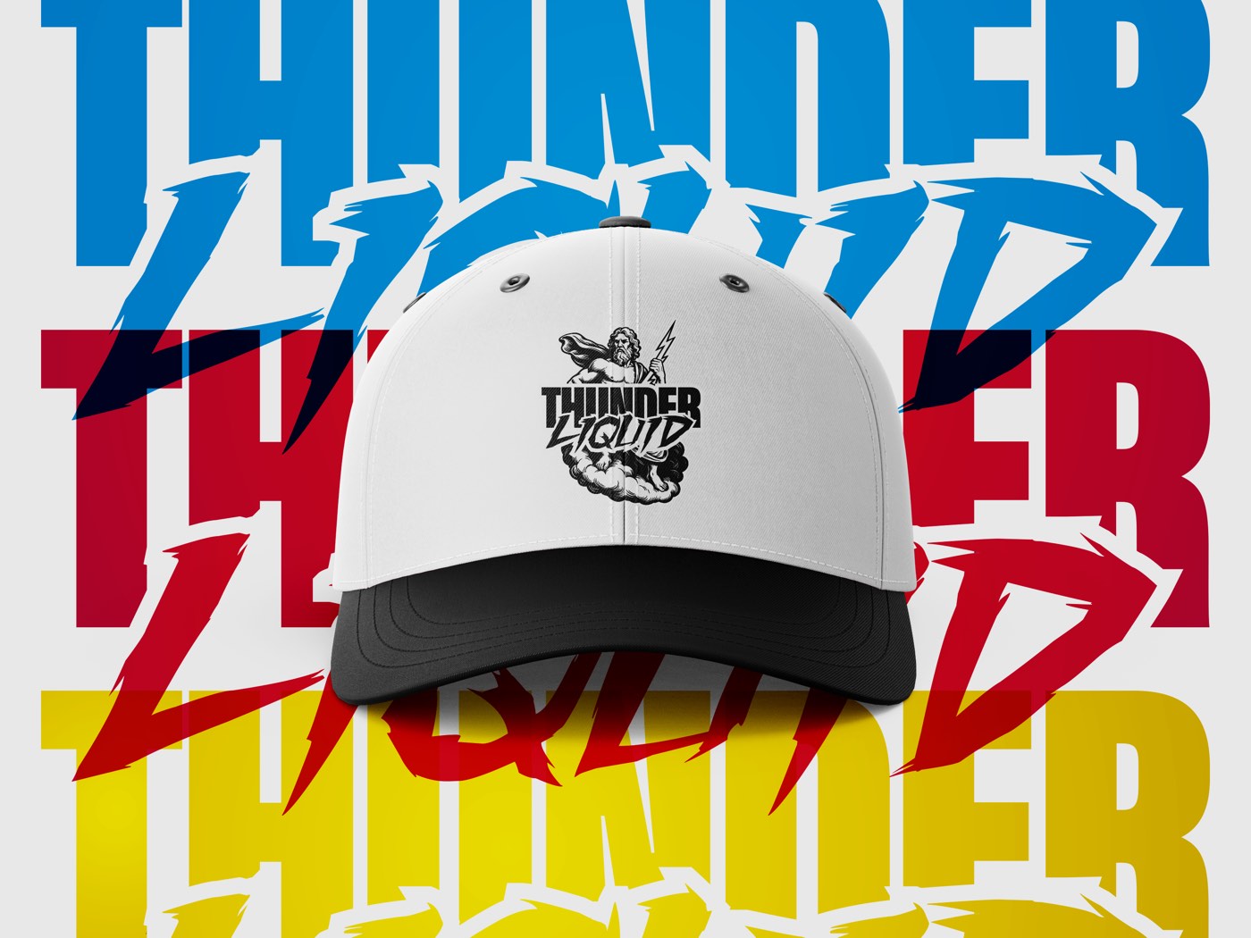 Cappello bianco Thunder Liquid sul lettering nei tre colori del marchio